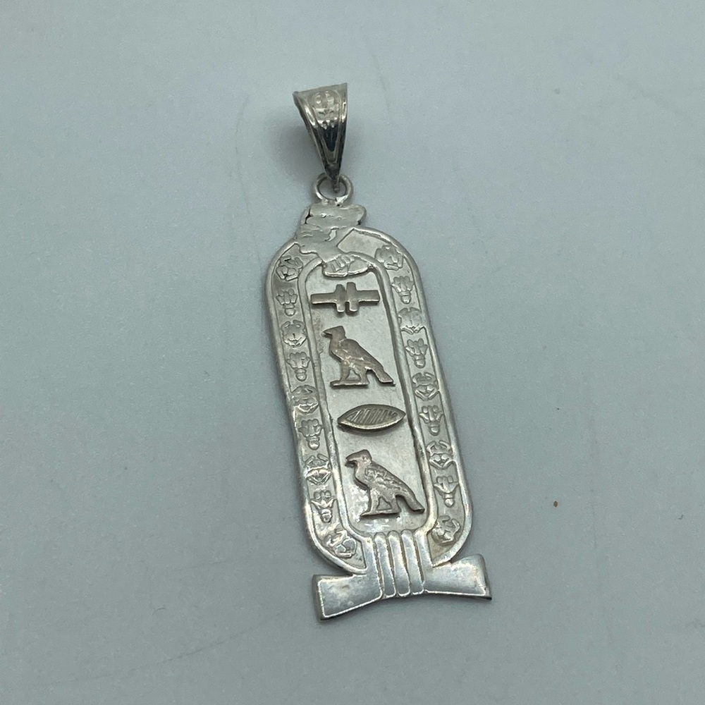VTG 800 Silver Cartouche Hieroglyphics SARA Name Pendant 2.1”